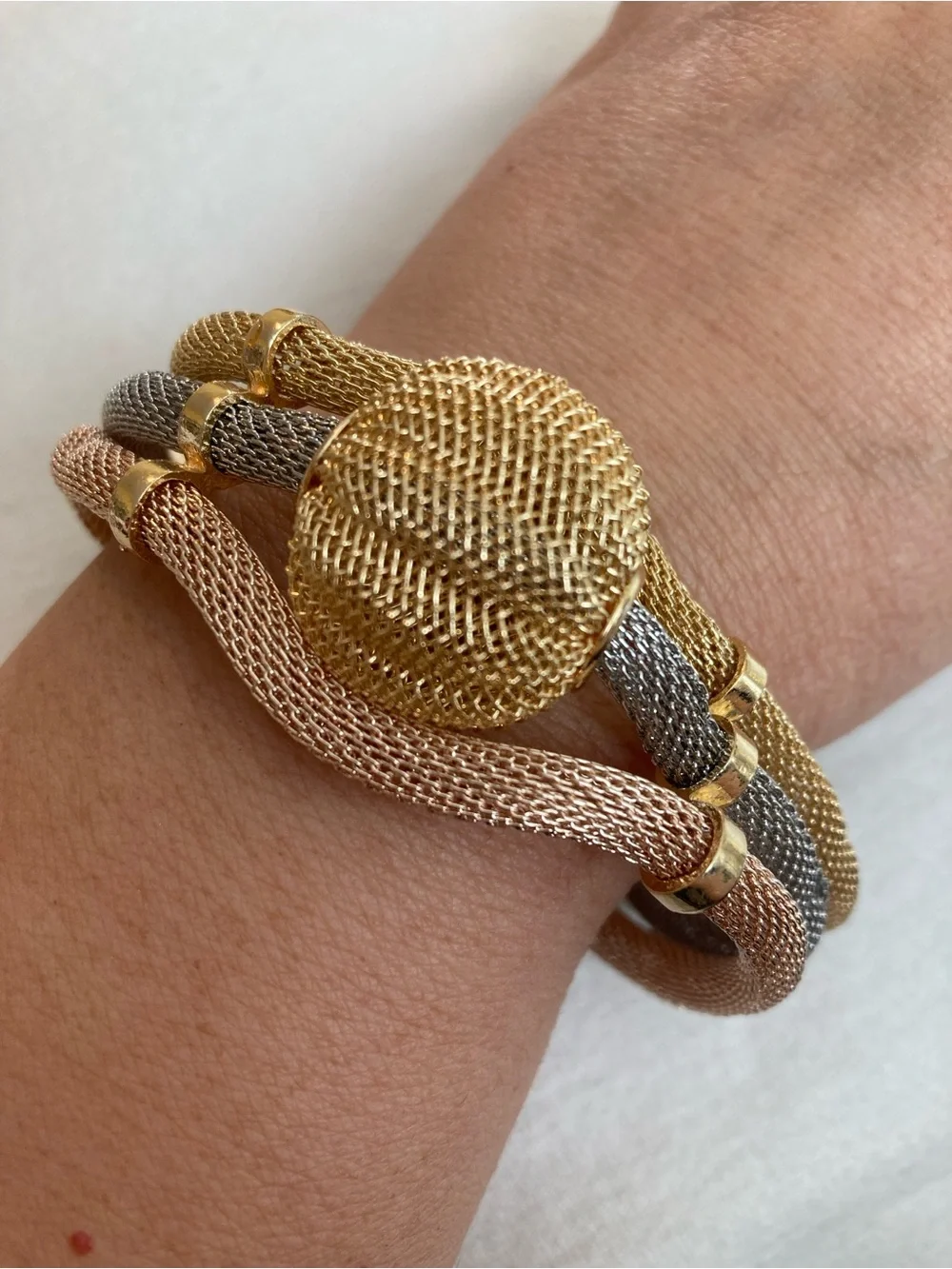 Three Tone Vintage Statement Mesh Bracelet